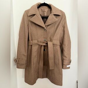 Women’s Wool Coat Calvin Klein Belted Coat With Belt Brown Beige